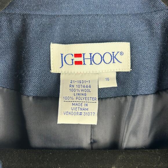 Vintage JG Hook 100% Wool Navy Blue Blazer – Classic Tailored Fit, Size 16 - Picture 3 of 7
